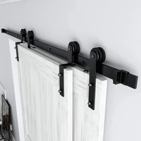 jachor 4 16ft bypass sliding barn door hardware kit i shaped door hanging roller rail double door slide pulley set