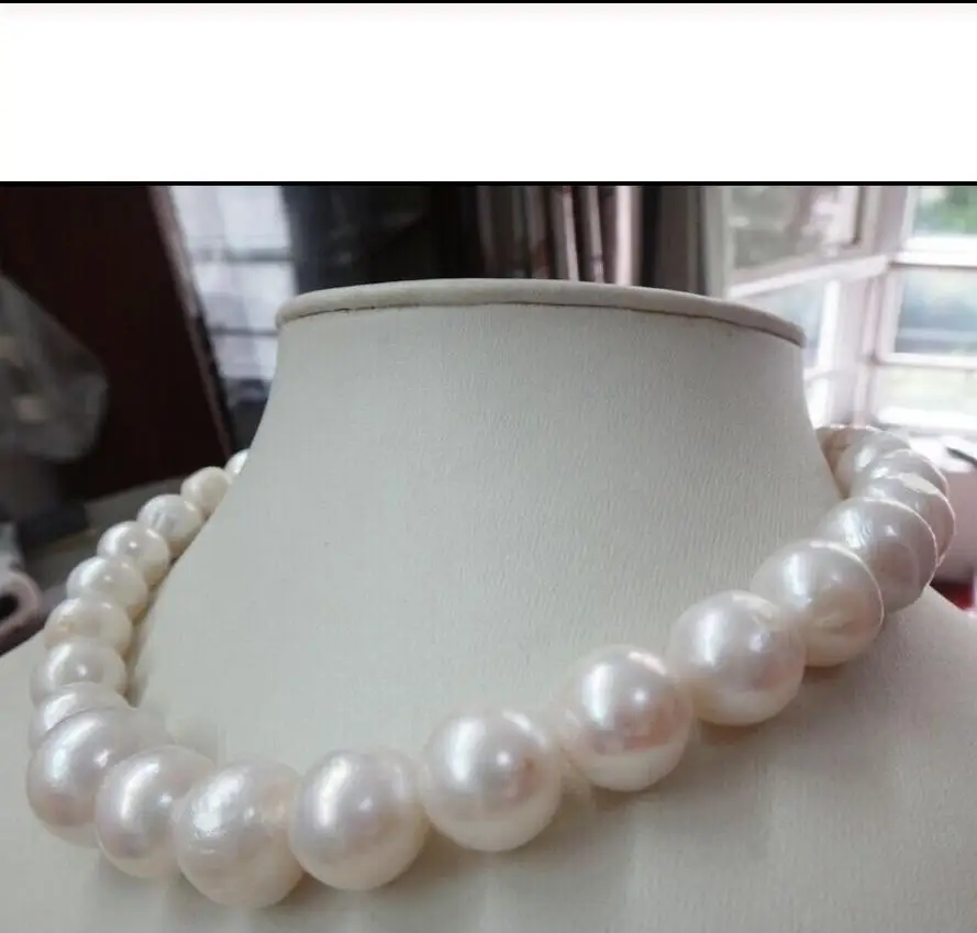 

Free Shipping HUGE 18"12-15MM NATURAL AUSTRALIAN SOUTH SEA GENUINE WHITE NUCLEAR PEARL NECKLACE