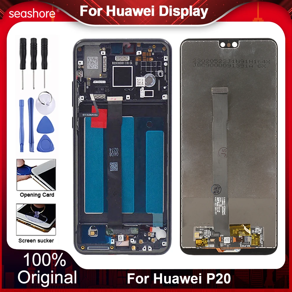Pantalla Original para Huawei P20, digitalizador de pantalla t&aacute;ctil, LCD, piezas de repuesto, EML-L29C-0
