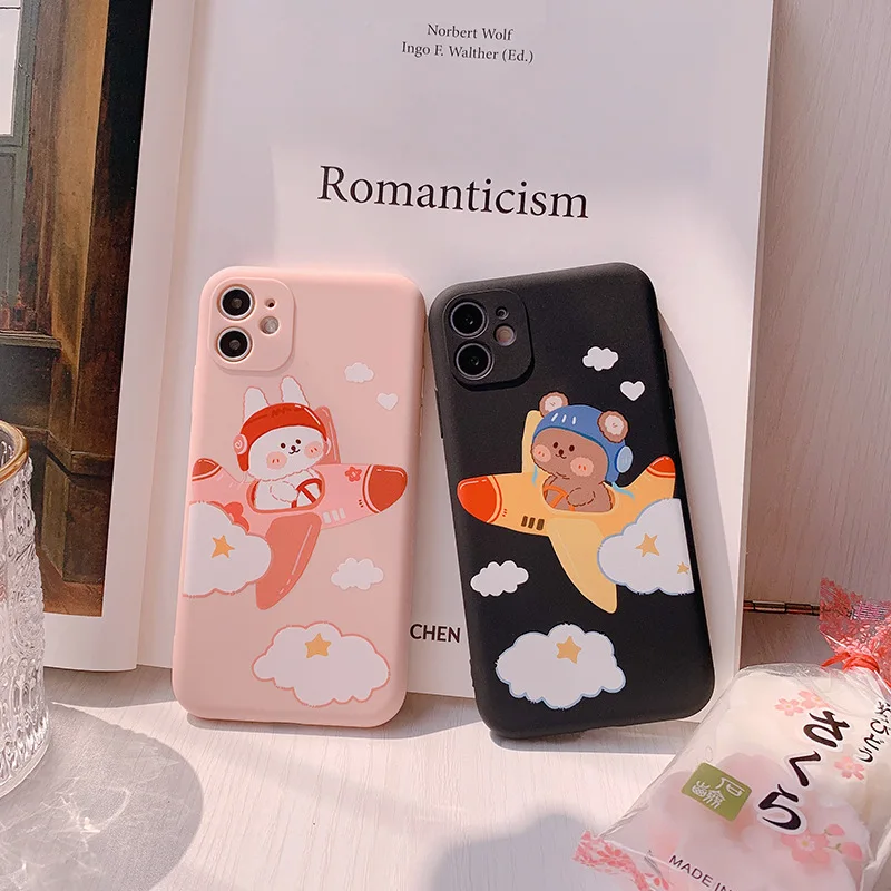 2021 High Quality Catoon Animal Rabbit Bear Pilot Case For iPhone 12 12min 12Pro 11 11PROMAX 11PRO 7 8 7Plus 8Plus X XS XSMAX XR | Мобильные
