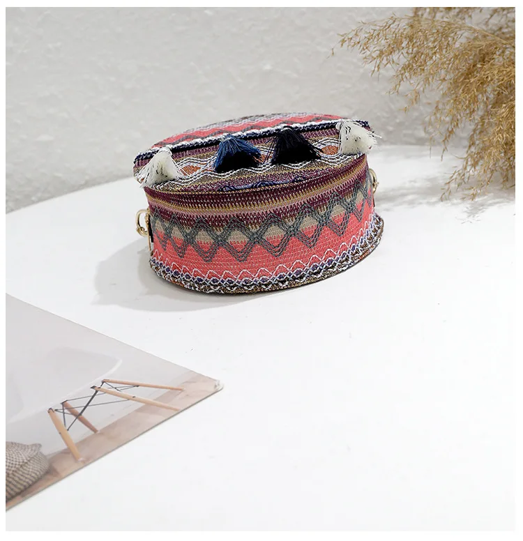 2020 винтажная Диагональная Сумка с кисточкой и цепочкой маленькая круглая сумка в