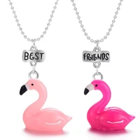cute lovely handmade flamingo pendant necklaces for women resin best friends necklace boho jewelry gift dropshipping