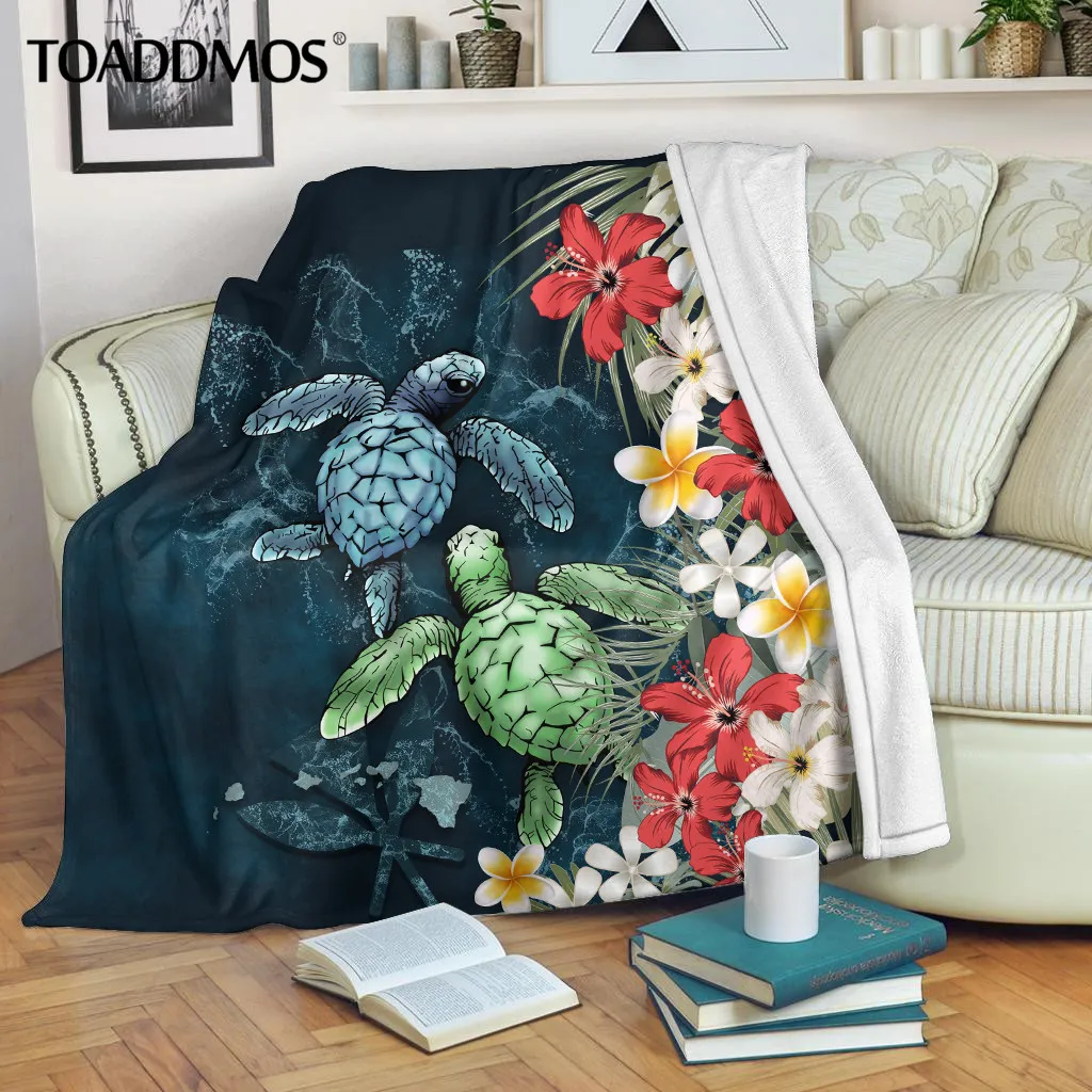 

TOADDMOS Polynesian Sea Turtle Plumeria Design Fleece Blanket Warm Sofa Nap Blanket Home Bed Thin Quilt for Adults Kids Manta