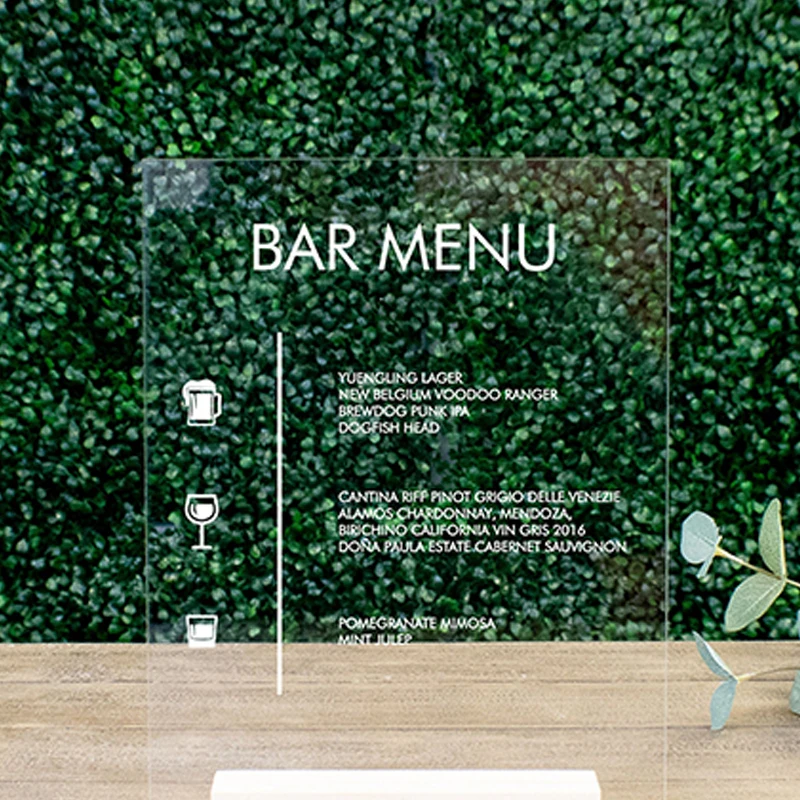 Персонализированная табличка для меню акриловая Свадебная вывеска коктейлей