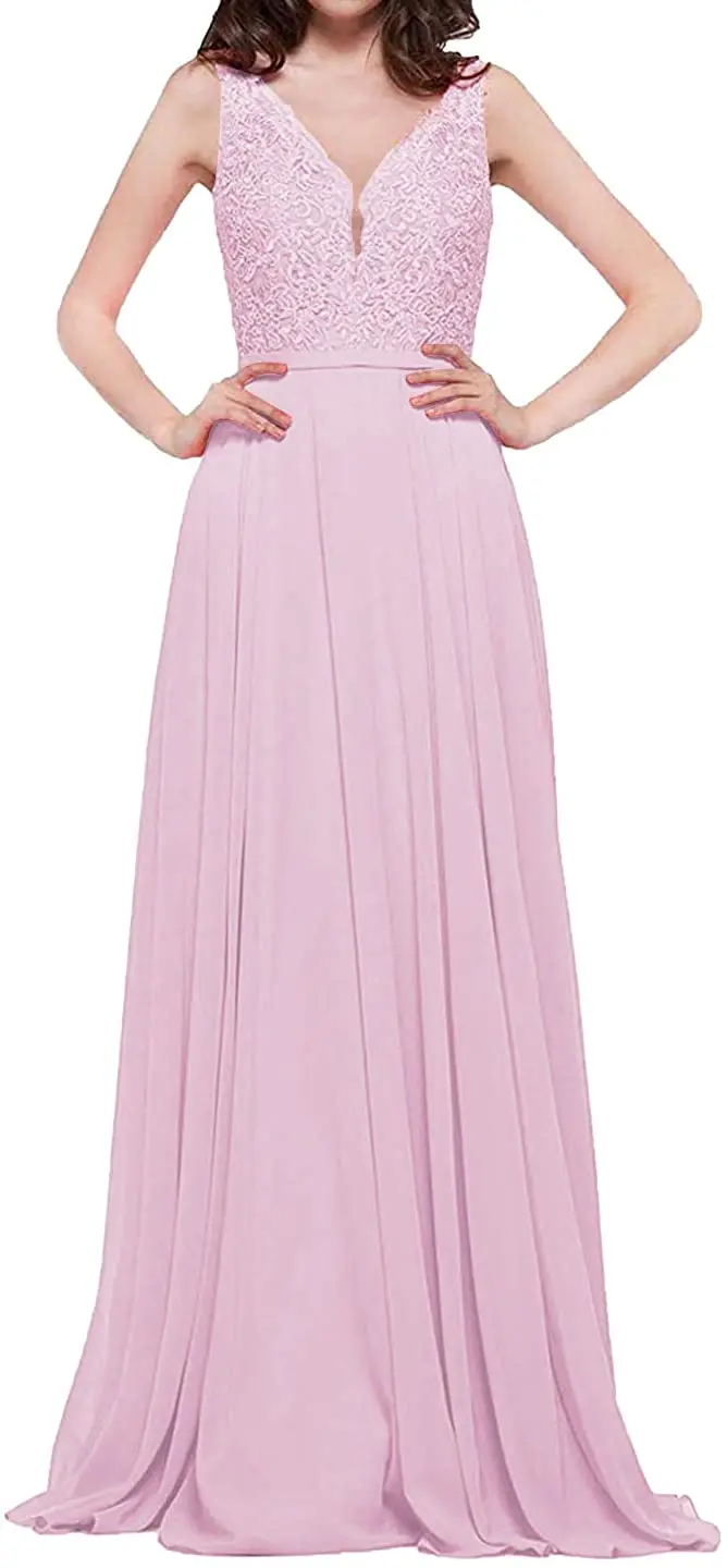 

Bridesmaid Dresses Long Evening Formal Gowns Deep V Neck Prom Dress Lace Women's Plus Size Ruched Dress