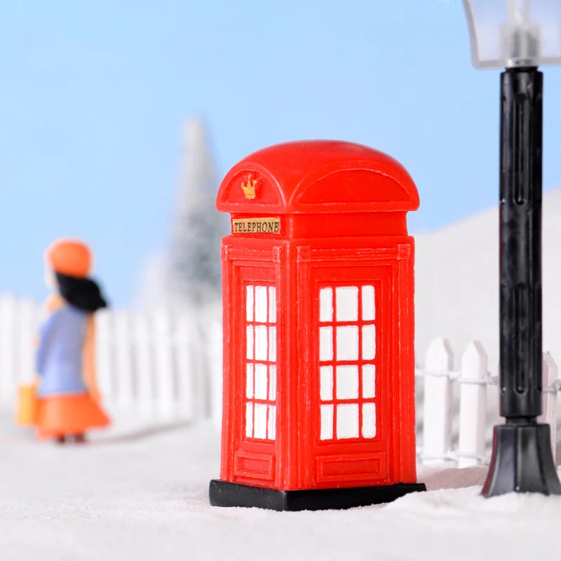 BAIUFOR Vintage Red Telephone Booth Figurines &amp Miniatures For Fairy Garden Sand Table of Building Model Child kids Toys | Дом и сад