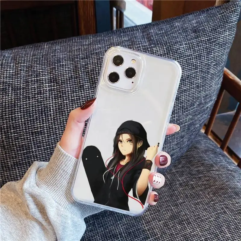 

Skateboard cartoon girl Phone Case For iphone 12 11 8 7 6s 6 5 5s 5c se plus mini x xs xr pro max Transparent soft