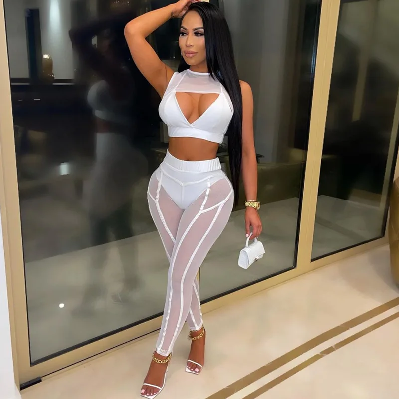 

FMZXG сексуальный прозрачный комплект из двух предметов Женская одежда с глубоким вырезом Сращивание без рукавов с открытыми плечами топ + то...