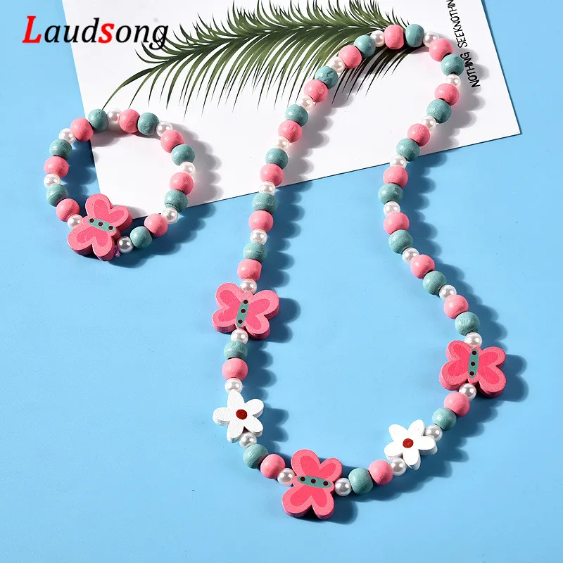 Детский милый мультяшный деревянный цветок животное детский свитер ожерелье