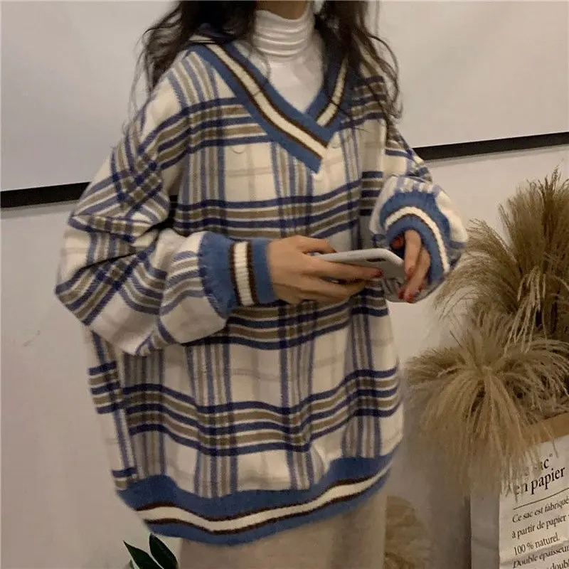 

Blue Winter Sweater Women 2021 Korean Fashion Clothing for Women Casual Loose Warm Hoodies Pullover Tops Streetwear Knit Sweater
