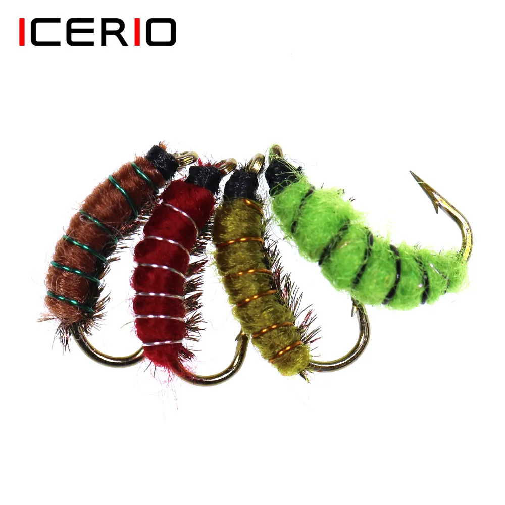 

ICERIO 8pcs Fly Tying Scud Nymph/Zebra Midge Nymph Fly For Trout Fishing 12# Color Olive Green Dk Red Brown
