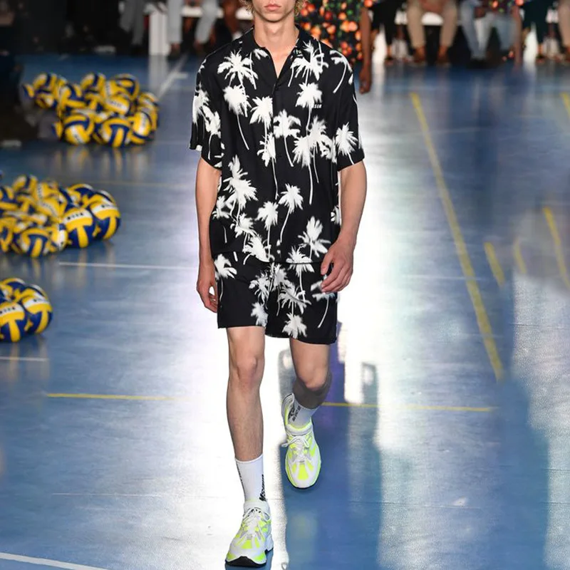 

Men Clothing 2021 European American Summer New Men's Sports Leisure Daily Loose Trend Short-sleeved Shirt Shorts Suit