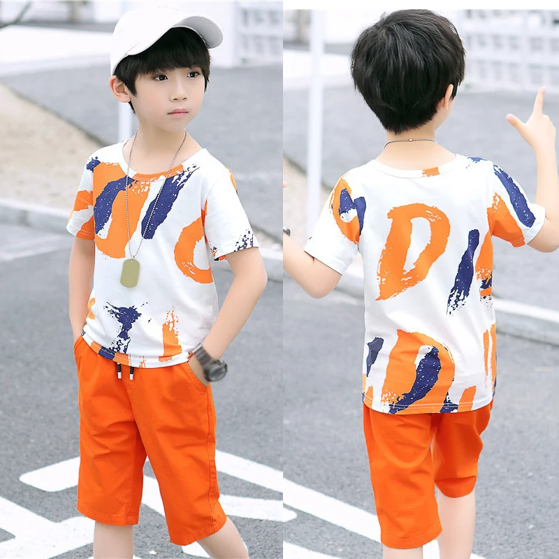 2020 New Summer Boys Clothing Set Korean Hip-hop Polychromatic T-Shirt + Pants 2Pcs Suit Kindergarten Performance Kids Clothes
