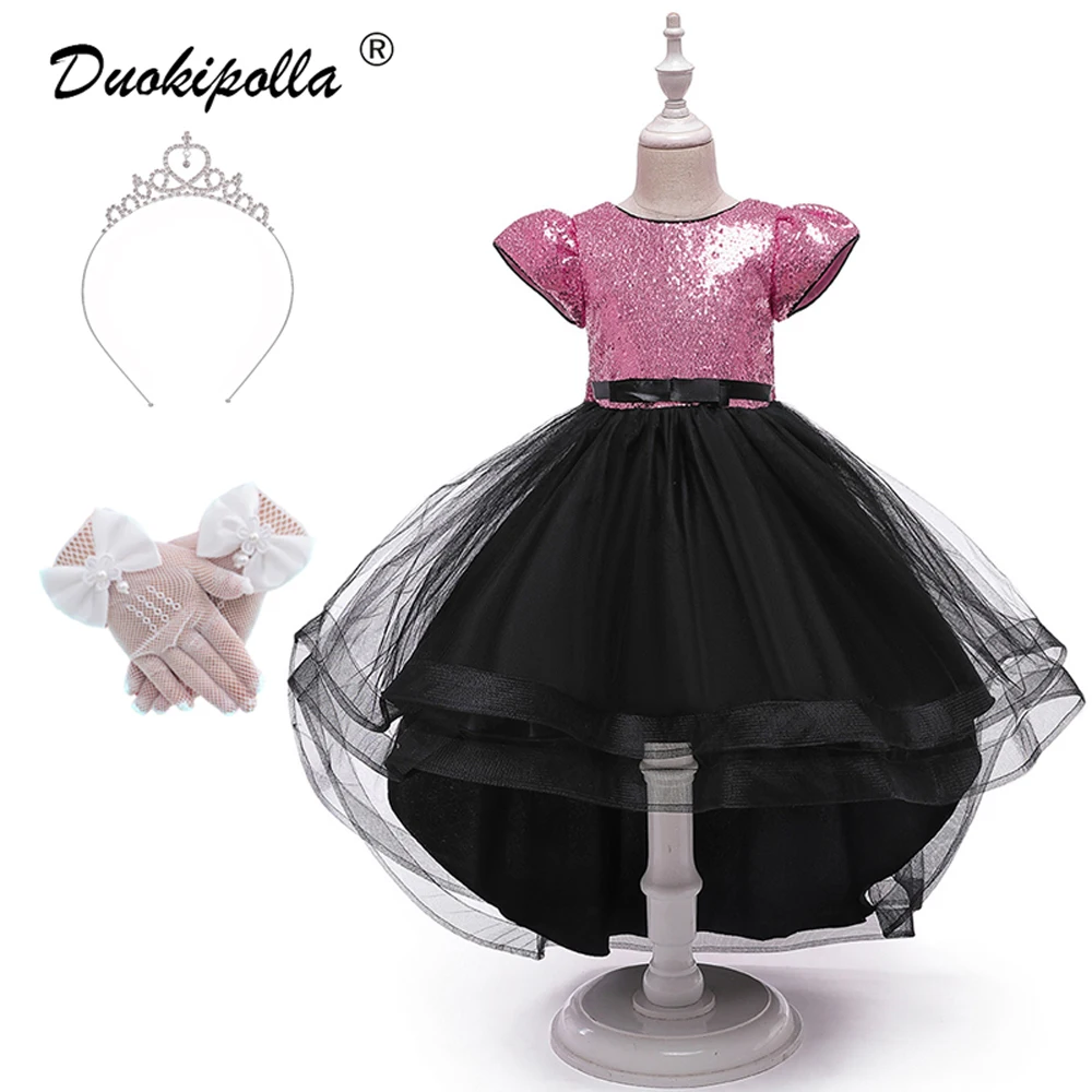 Цветочное платье с блестками и бантом для девочек летнее пушистое оборками