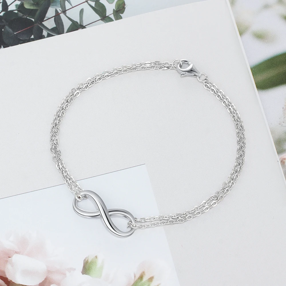 Рафинированное серебро 925 Браслеты Для Женщин Бесконечностые Модные Изящные и