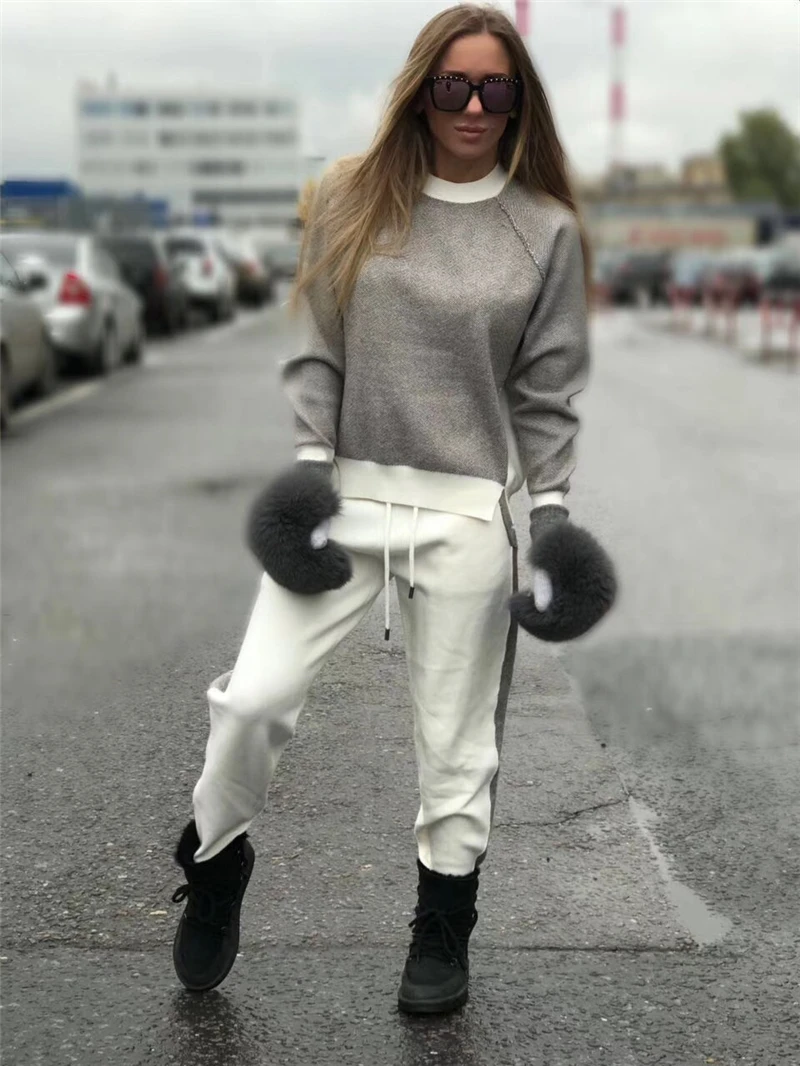 Трикотажные теплые костюмы из 30% шерсти и 45% кашемира свитер с круглым вырезом