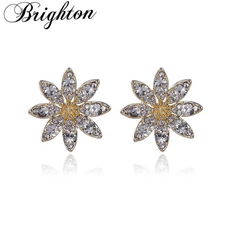 

Brighton Luxury Flower Shape Crystal Chic Female Stud Earrings Fashion Women's Cubic Zirconia Brincos Engagement Trendy Jewelry