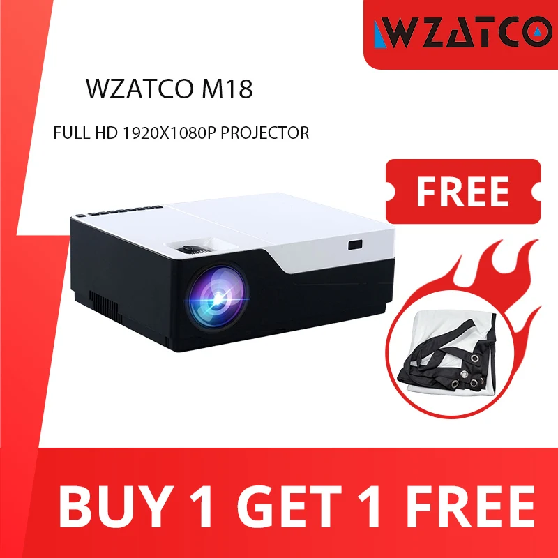 Портативный светодиодный проектор WZATCO M18, Full HD, 1920x108, 0P, 5500 лм, Android, Wi-Fi - изображение