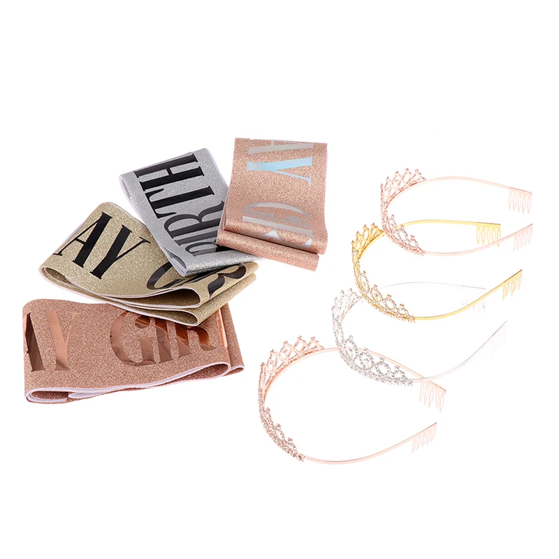 Тиара с короной и кристаллами для девочек пояс на плечо празднования дня