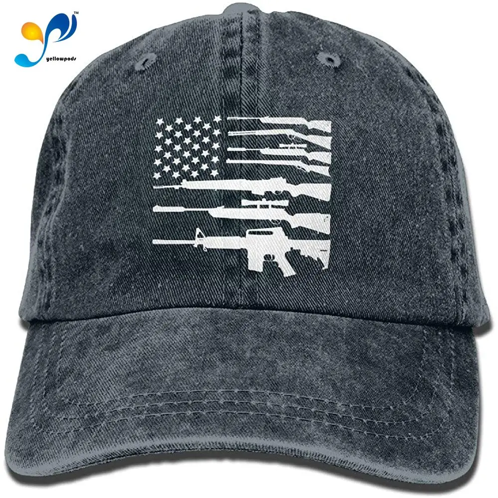 

Gun American Flag Patriotic USA Pride Vintage Adjustable Cowboy Hat Baseball Cap for Man and Woman Navy