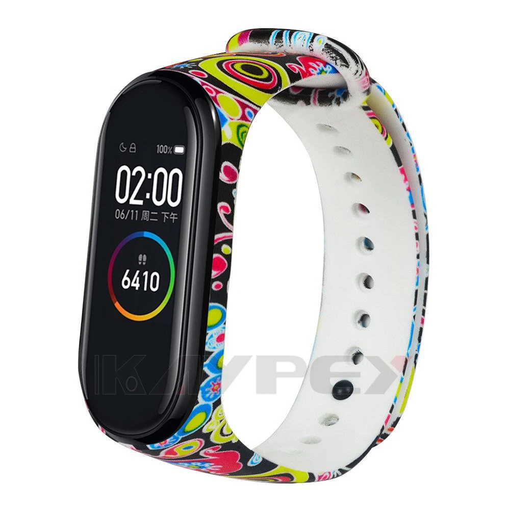 Силиконовый ремешок для Mi band 4 с разнообразным цветочным принтом miband 3 модный