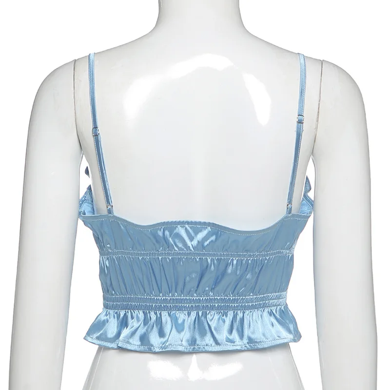 

Y2K Women's Sexy Tank Tops Blue Halter Backless Camis Vintage Crop Top Short T-Shirt For Female Summer Holiday Beach Tube