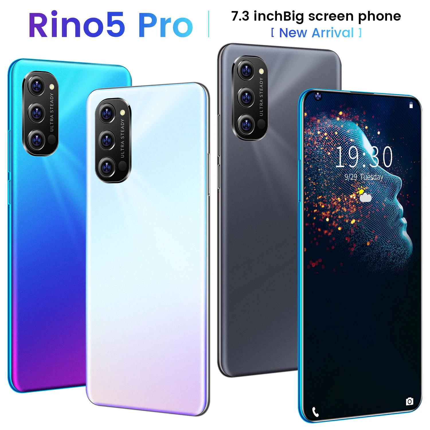 

Global Version 7.3 Inch Rino4 Pro 12GB 512GB 24+48MP Andriod 10 New Smartphones Ten Core MTK6889 Dual SIM 5G Unlocked Cell Phone