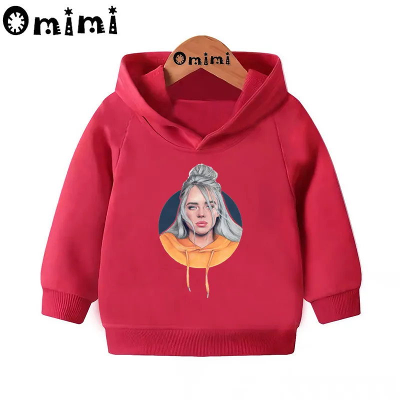 Детские толстовки Billie Eilish в стиле хип-хоп; Детские повседневные толстовки с капюшоном; пуловер для малышей; топы для девочек и мальчиков; осенняя одежда; KMT4545