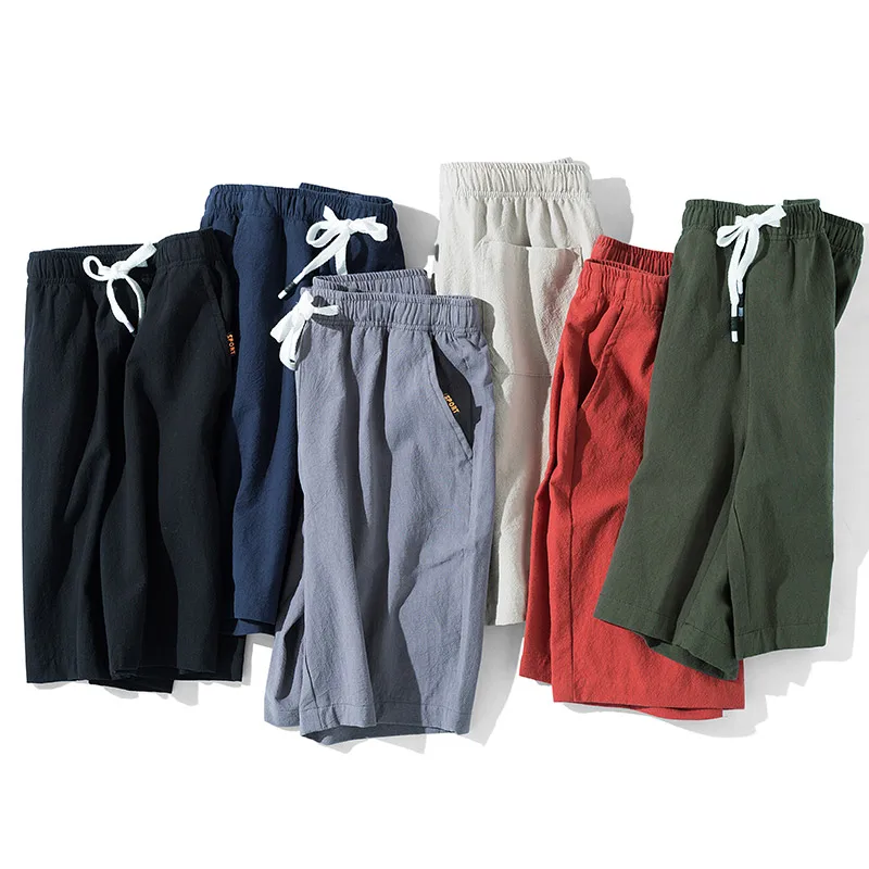

2020 summer hot shorts men's solid color linen shorts men's summer loose breathable casual shorts beach shorts large size 5XL