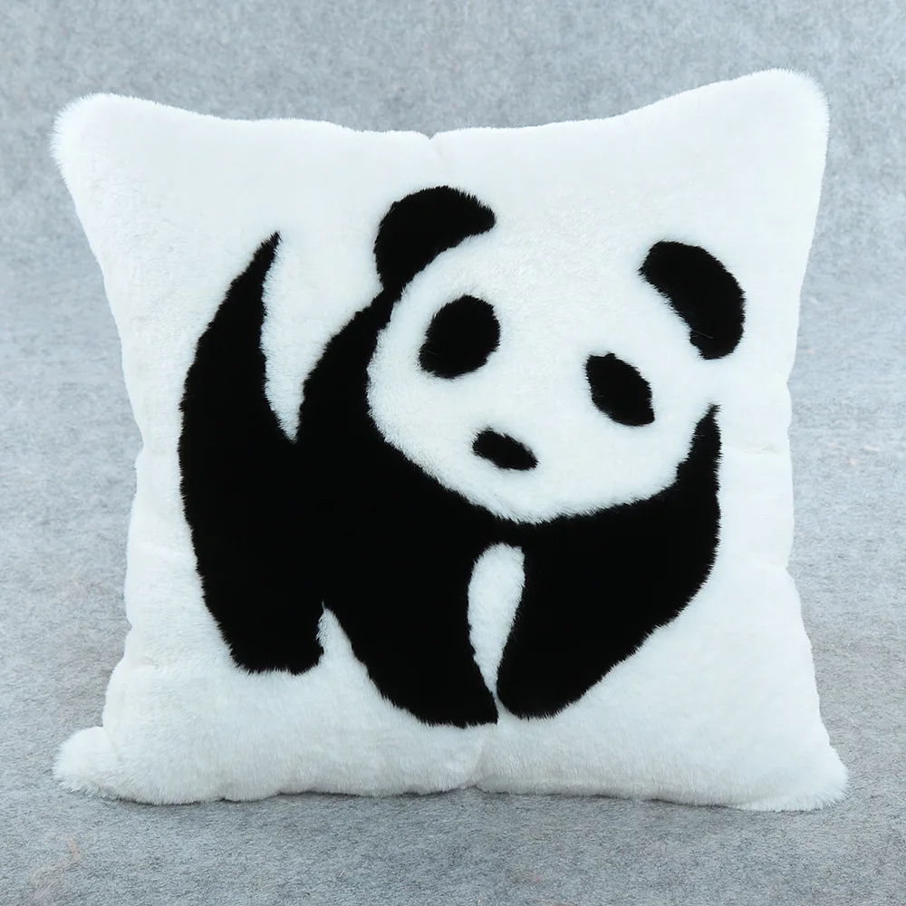 cartoon panda printed Soft Faux Fur Pillows Case Plush Cushion Cover Pink Blue Purple Warm Living Room Bedroom | Дом и сад