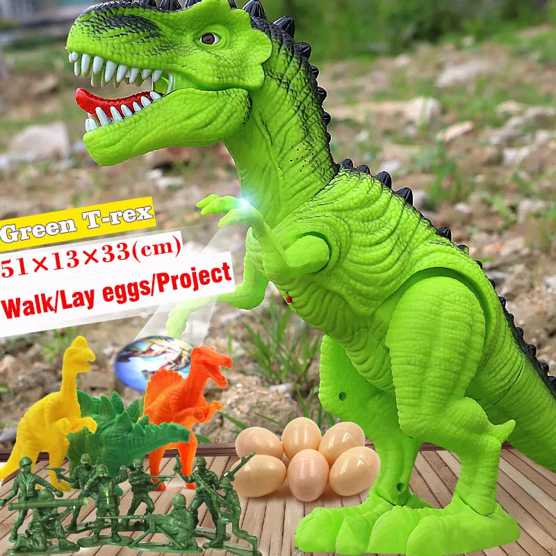 Green T-rex Парк Юрского периода, большие электронные игрушечные модели динозавров для детей, звуковая игрушка для мальчика, животное, яйцо, фигурка для игры, один предмет, домашний декор - Цвет: Green T-rex