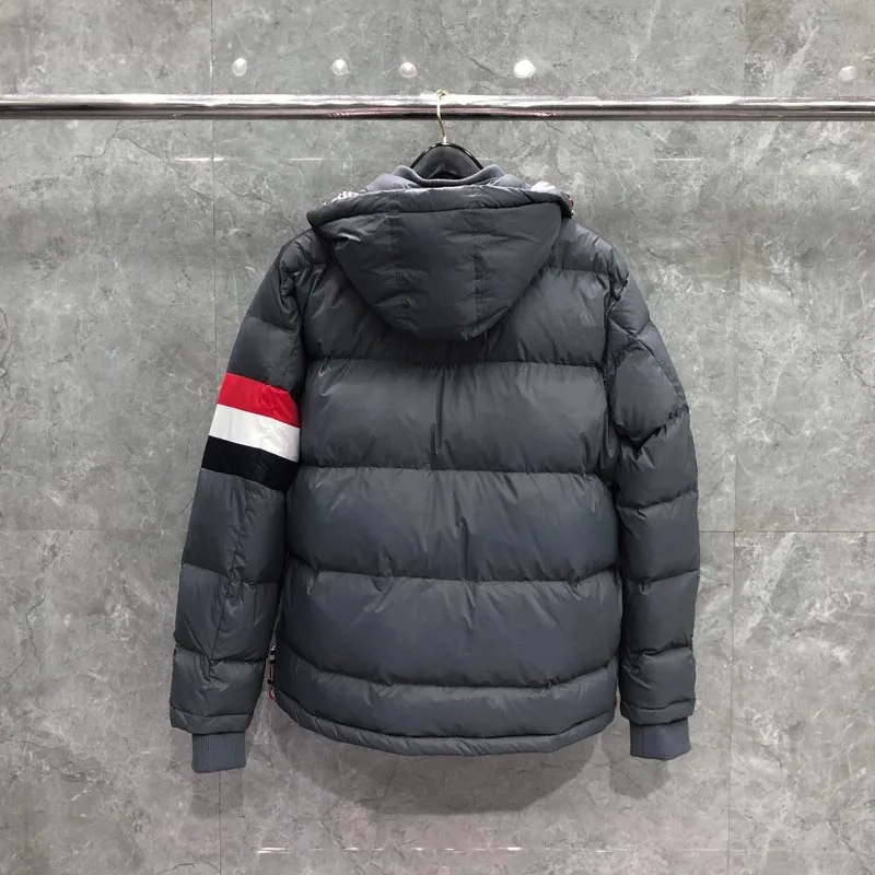TB THOM Winter Men's Jacket Down Jacket Fashion Brand Gray Hoodies Coat Down-Filled Matte Nylon RWB Stripe Wholesale TB Jackets