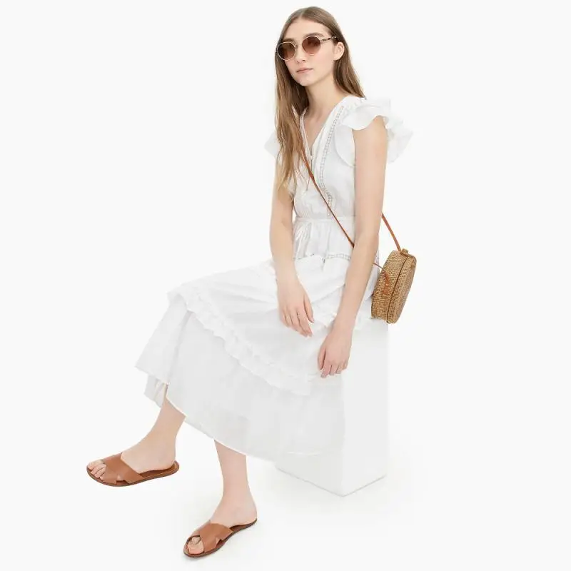 Женское платье в стиле бохо повседневное хлопковое желтое с рукавами-крылышками