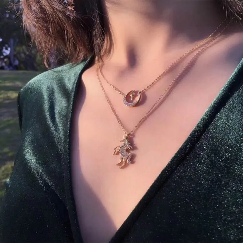 Ожерелье с подвеской в виде единорога Луны и звезды для женщин девушек подарок на