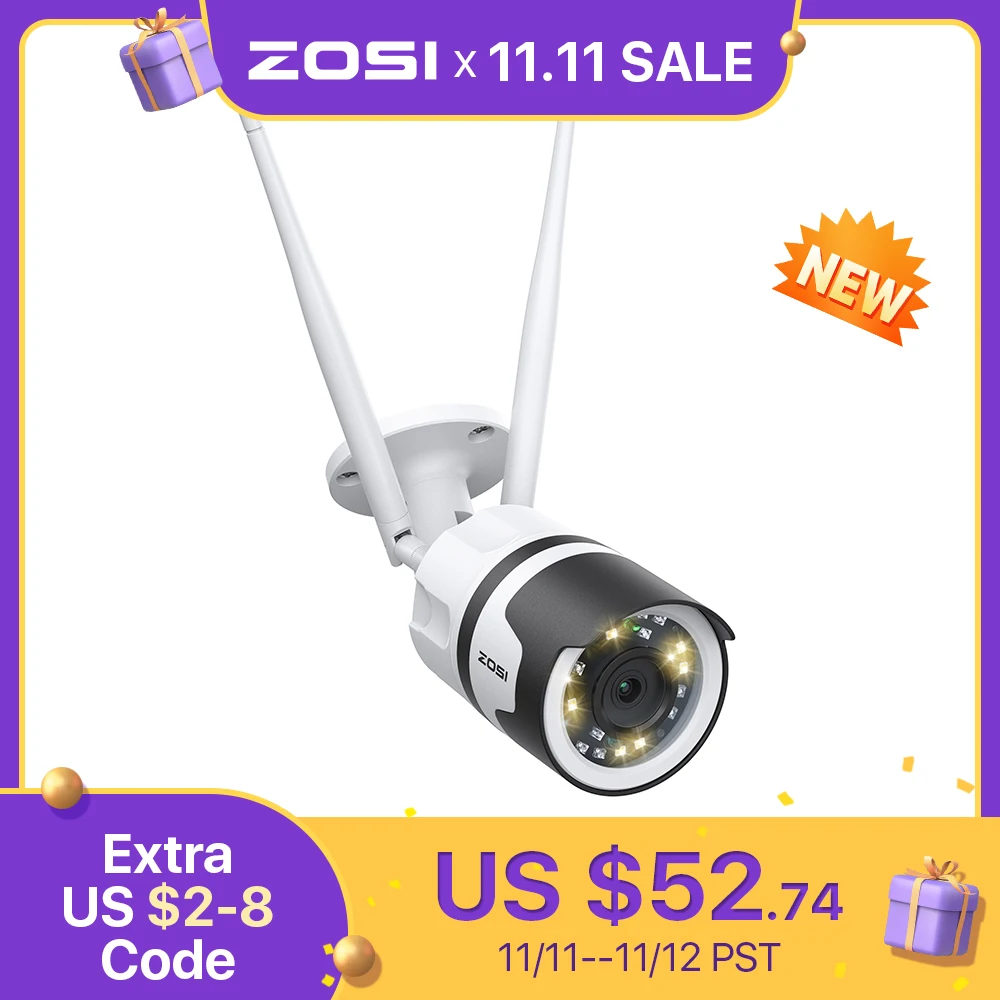 

ZOSI C190 Pro 5MP 2.4/5GHz WiFi Video Surveillance Wireless IP Camera,Waterproof,Human Detection,Color Night Vision,2-Way Audio