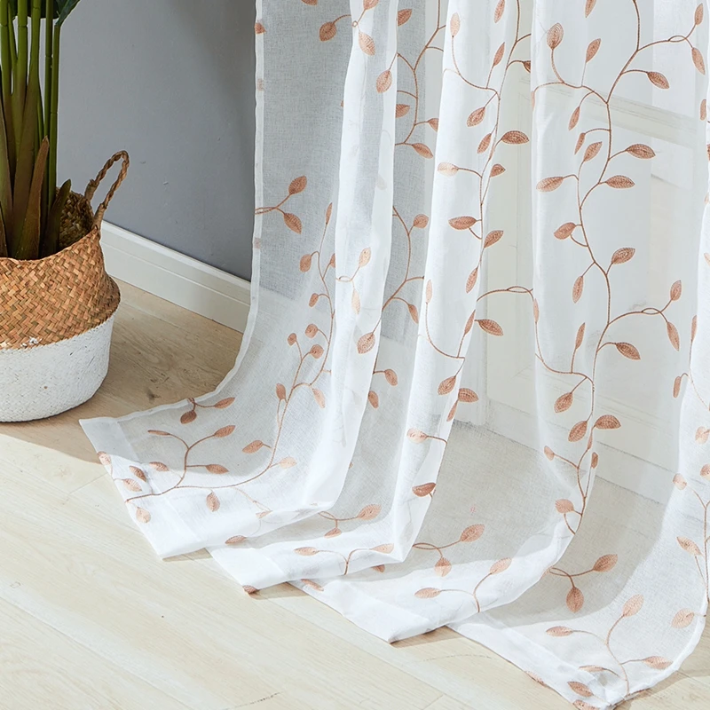 Современные белые тюлевые шторы с вышивкой для гостиной зеленые пшеничные