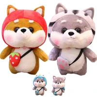 japan shiba cute shiba inu dog stuffed animal panda monsters cosplay hooded dressing children plush dog with fruit crossbody bag