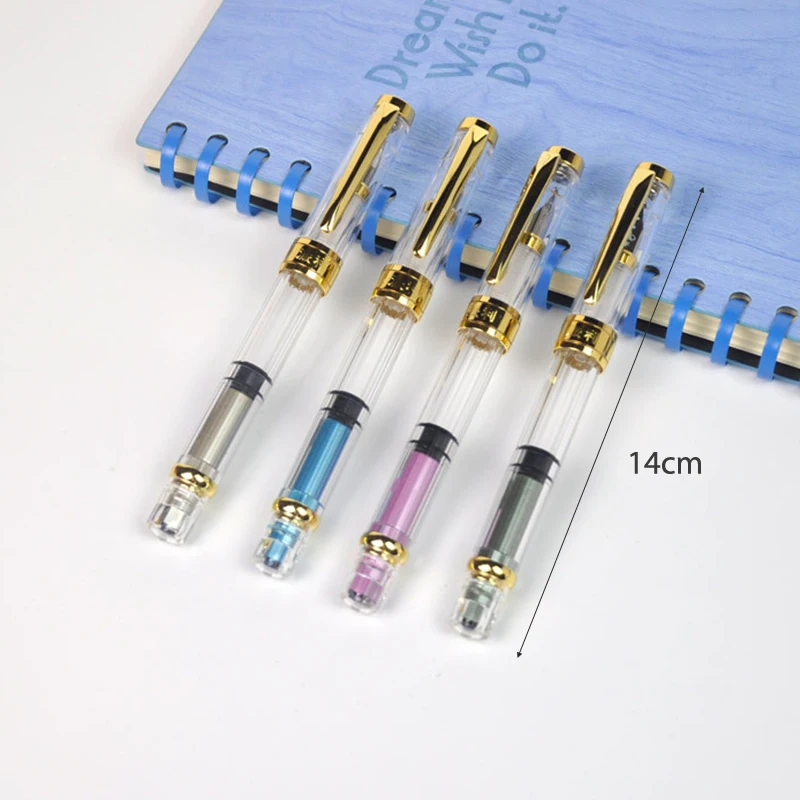 New Colorful Wing Sung 3008 Piston Transparent Wingsung Fountain Pen Golden EF/F Nib &amp Trim Ink Office School Gift |