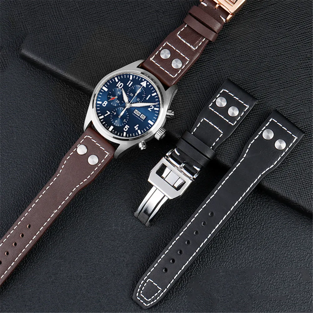 21mm 22mm Genuine Leather Strap for IWC WATCHES BIG PILOT SPITFIRE TOP GUN MARK18 Men Replacement Calfskin Watch Band Bracelet