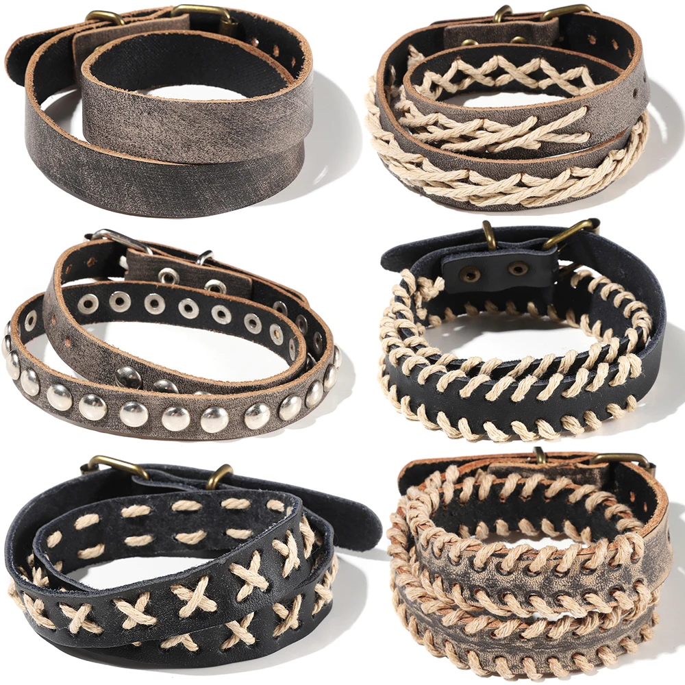WYBU Handmade Adjustable Casual Braided Leather Bracelet for