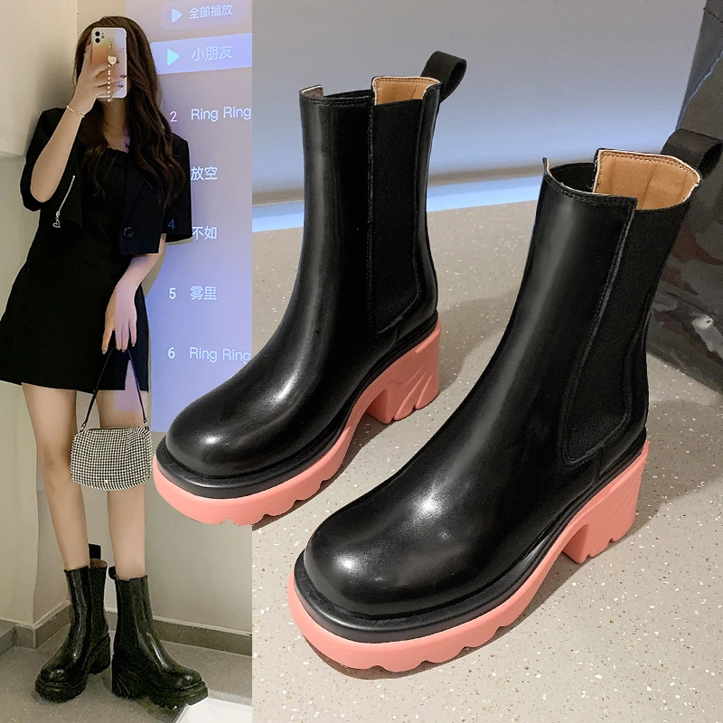 

New Luxury Chelsea Boots Women Ankle Boots Chunky Winter Shoes Platform Ankle Boots Slip On Chunky Heel BV Boot Brand Designer