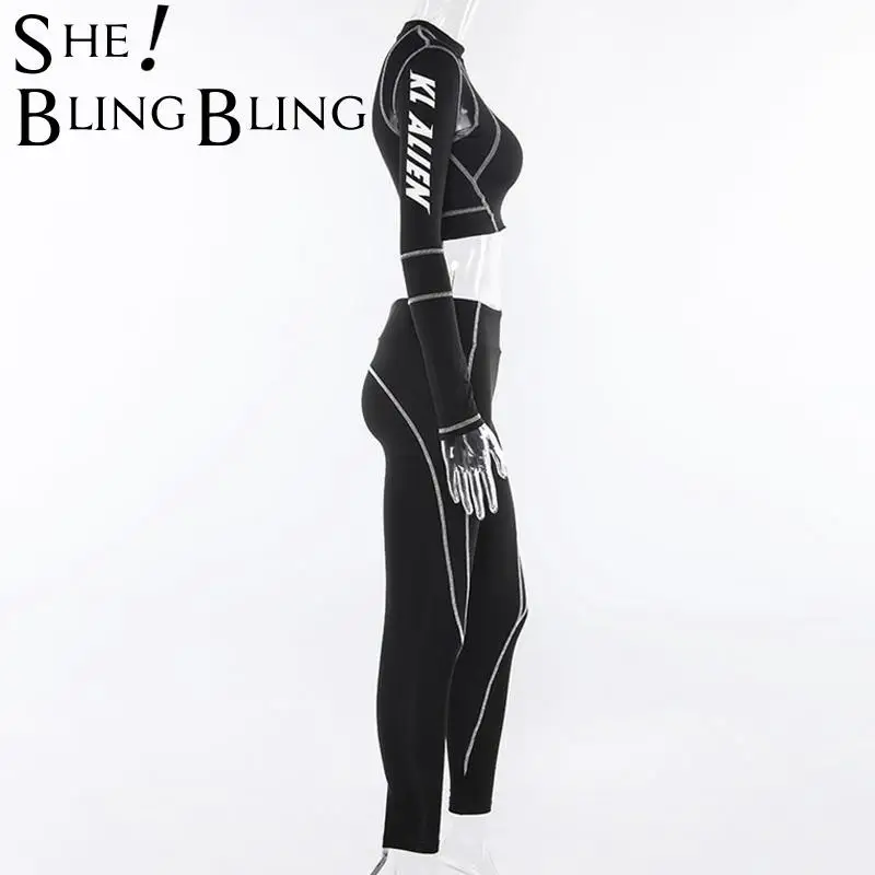 SheBlingBling летний черный спортивный костюм из 2 предметов Женский комплект с длинным