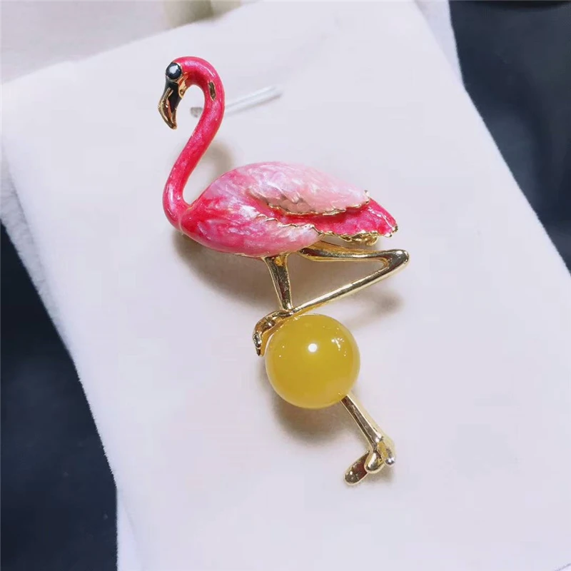 

LETSFUN Fine Jewelry Natural Chalcedony Beads Flamingo Noble Brooch Gifts Free Shipping