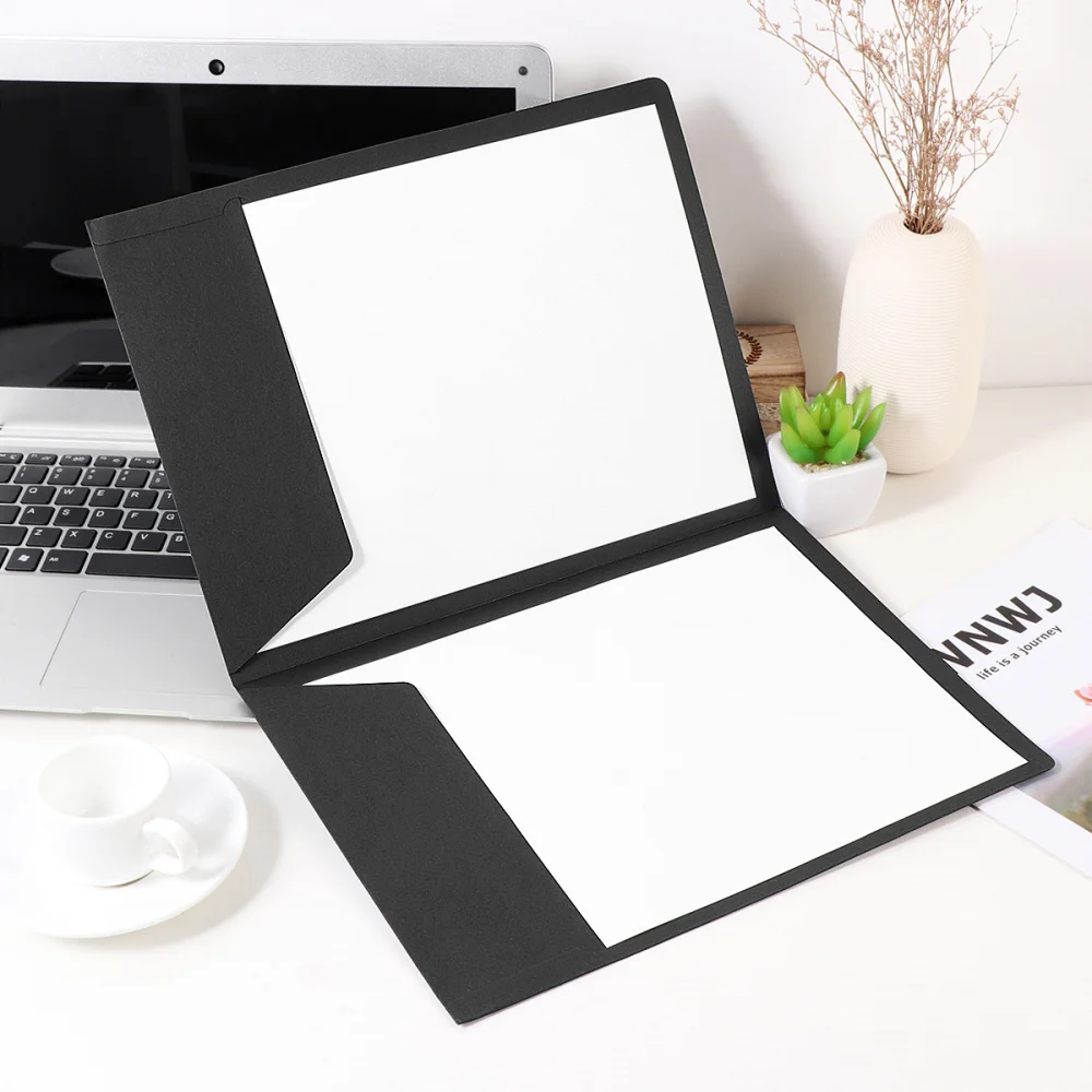 

12PCS A4 2Pockets Kraft Paper File Folder Holder Document Folder Office Project File Presentation Folder (Black)