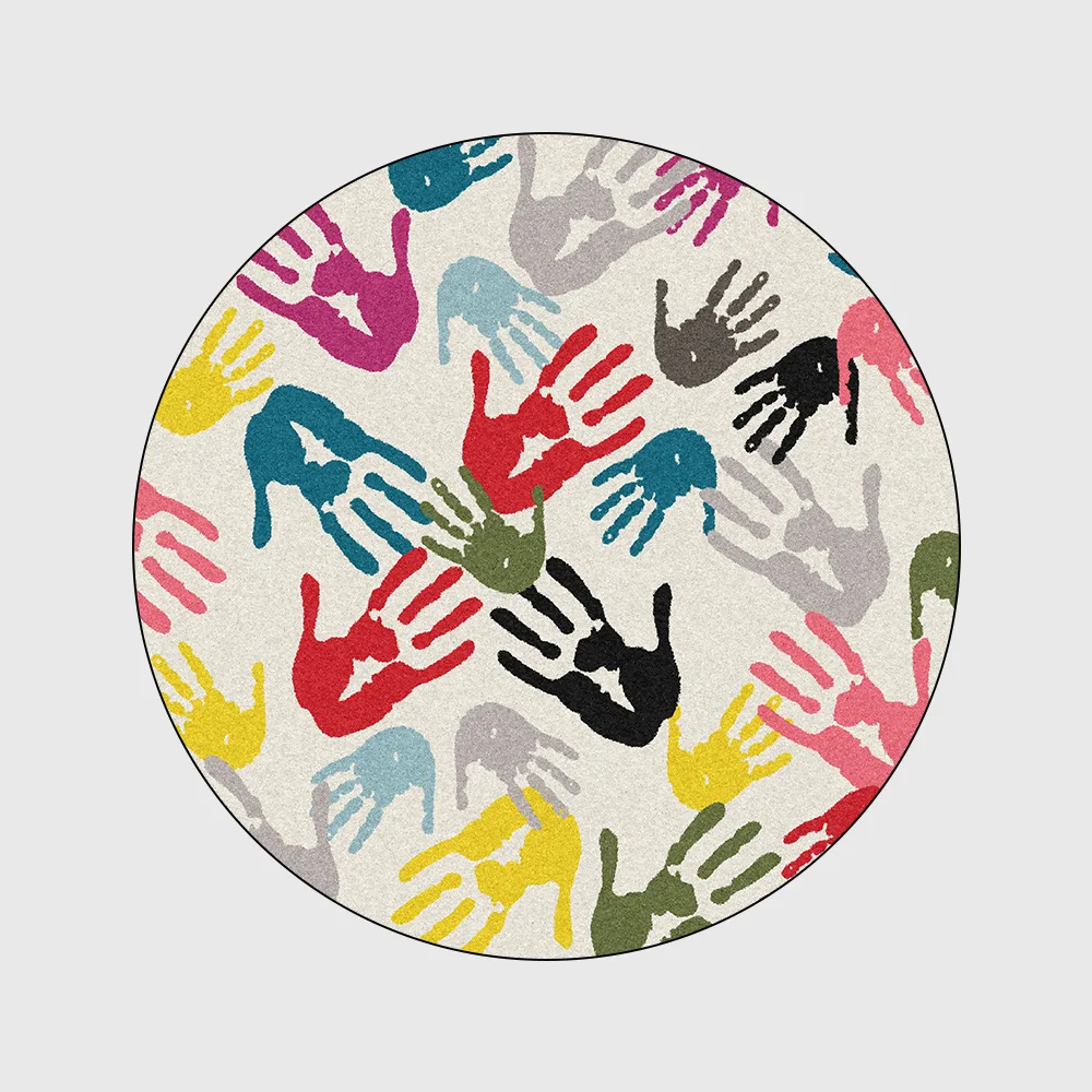 

Fashionable Modern Simple Color Art Palm Print Circular Living Room Bedroom Anti Slip Mat CarpetCustom Size