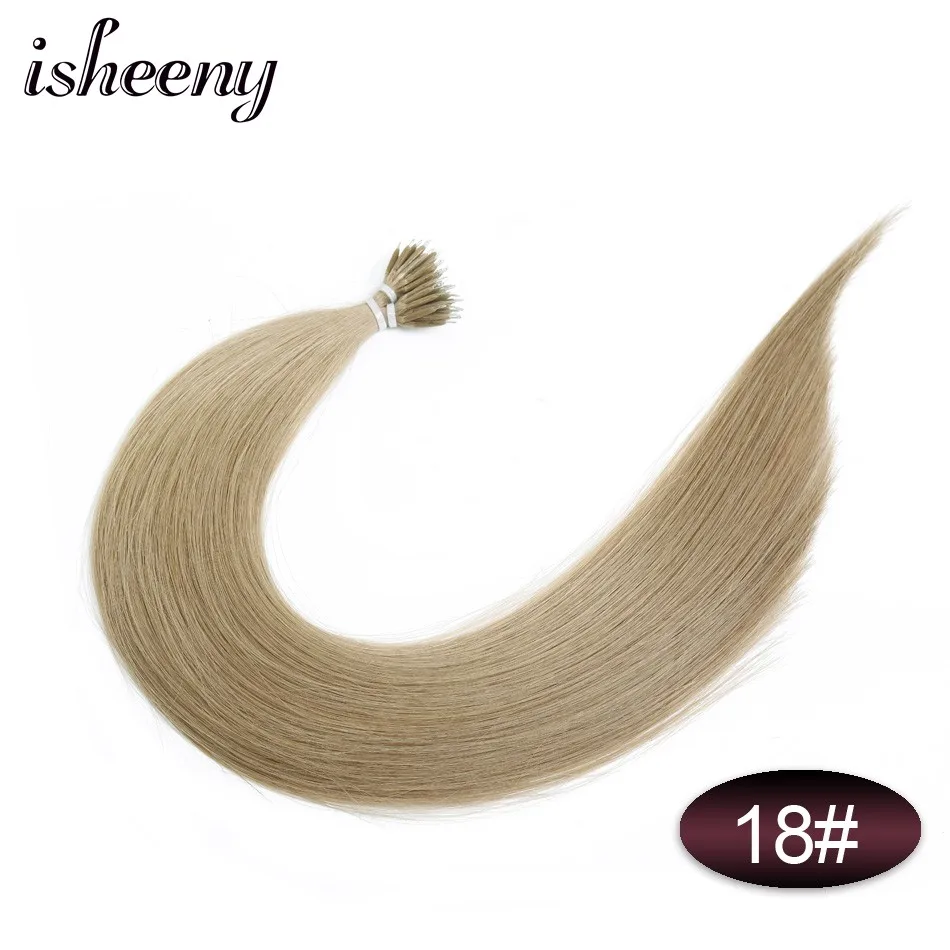Isheeny 1"-22" дюймов микро кольцо Remy человеческие волосы для наращивания прямые черные европейские нано-кольца для волос расширение предварительно склеивание 100 шт - Цвет: #18
