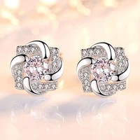 newest fresh twisted four clover stud earrings shiny crystal square zircon geometric wedding earring piercing jewelry for women
