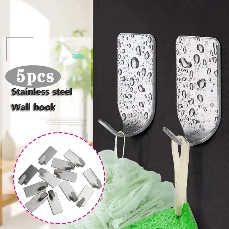 

Настенный крючок из нержавеющей стали, самоклеящийся, клеящийся, для кухни, дома, ванной, для бани, для ключей, для одежды, вешалка для хранен...