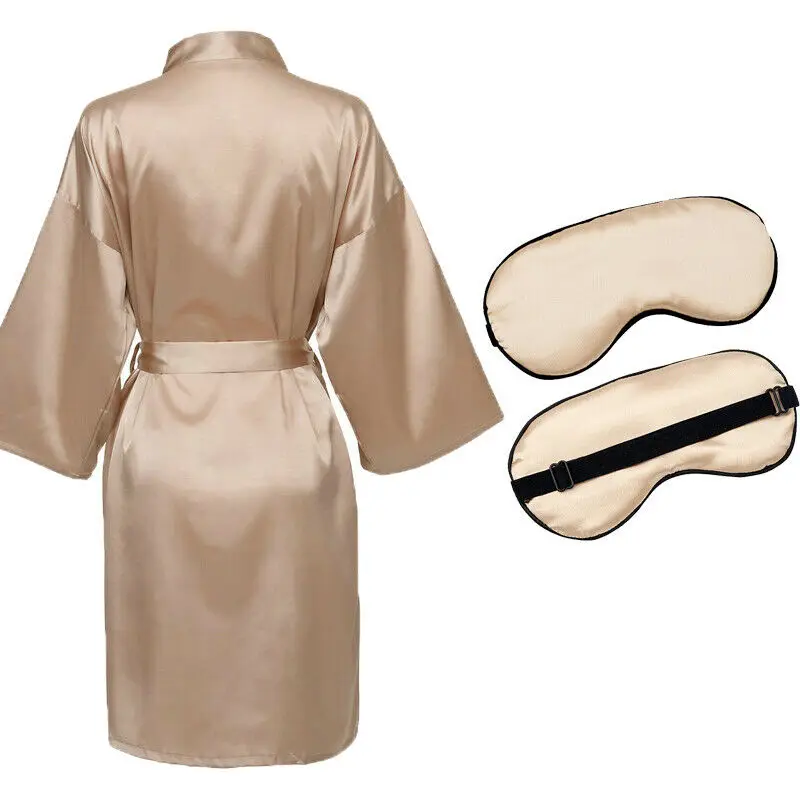 Новинка 2019 Шелковый Атласный халат и шелковая маска для сна свадебные халаты
