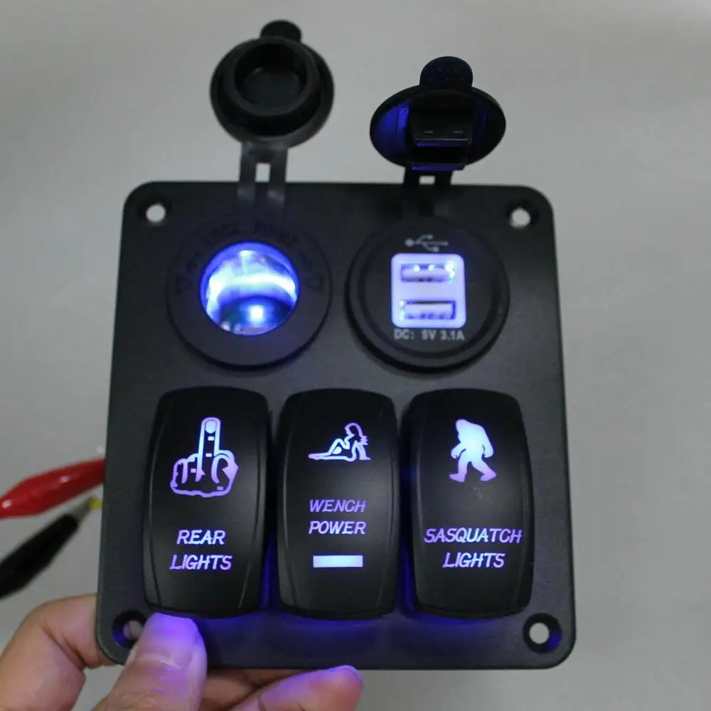 Водонепроницаемая 3 х клавишная панель переключателя Fuleem Синяя светодиодная